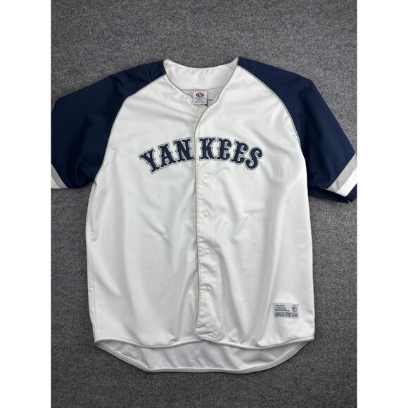 New York Yankees Jersey Mens 3XL White Navy MLB Baseball Derek Jeter 2 Button - Picture 1 of 8
